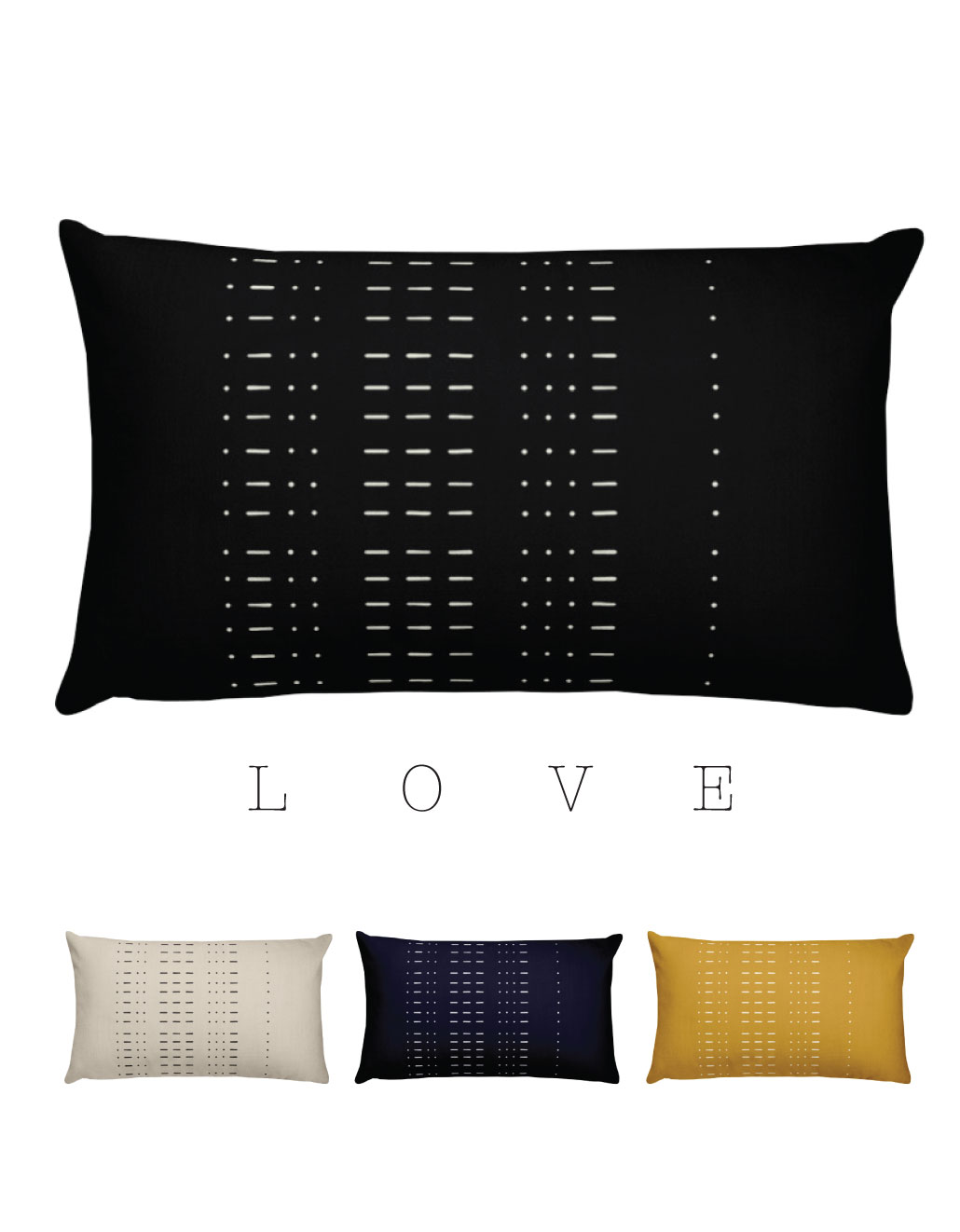 Coded Love – mustard morse code “LOVE” lumbar pillow