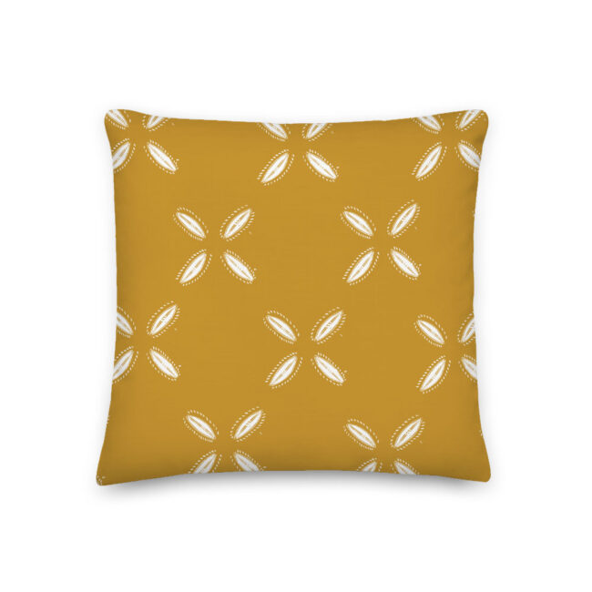 Mustard Cowrie Print Square Throw Pillow