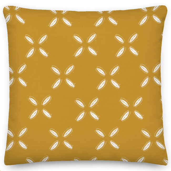 Mustard Cowrie Print Square Throw Pillow