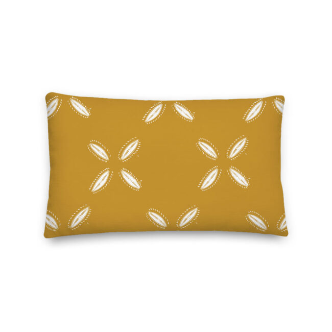 Mustard Lumbar Throw Pillow with Cowrie Design