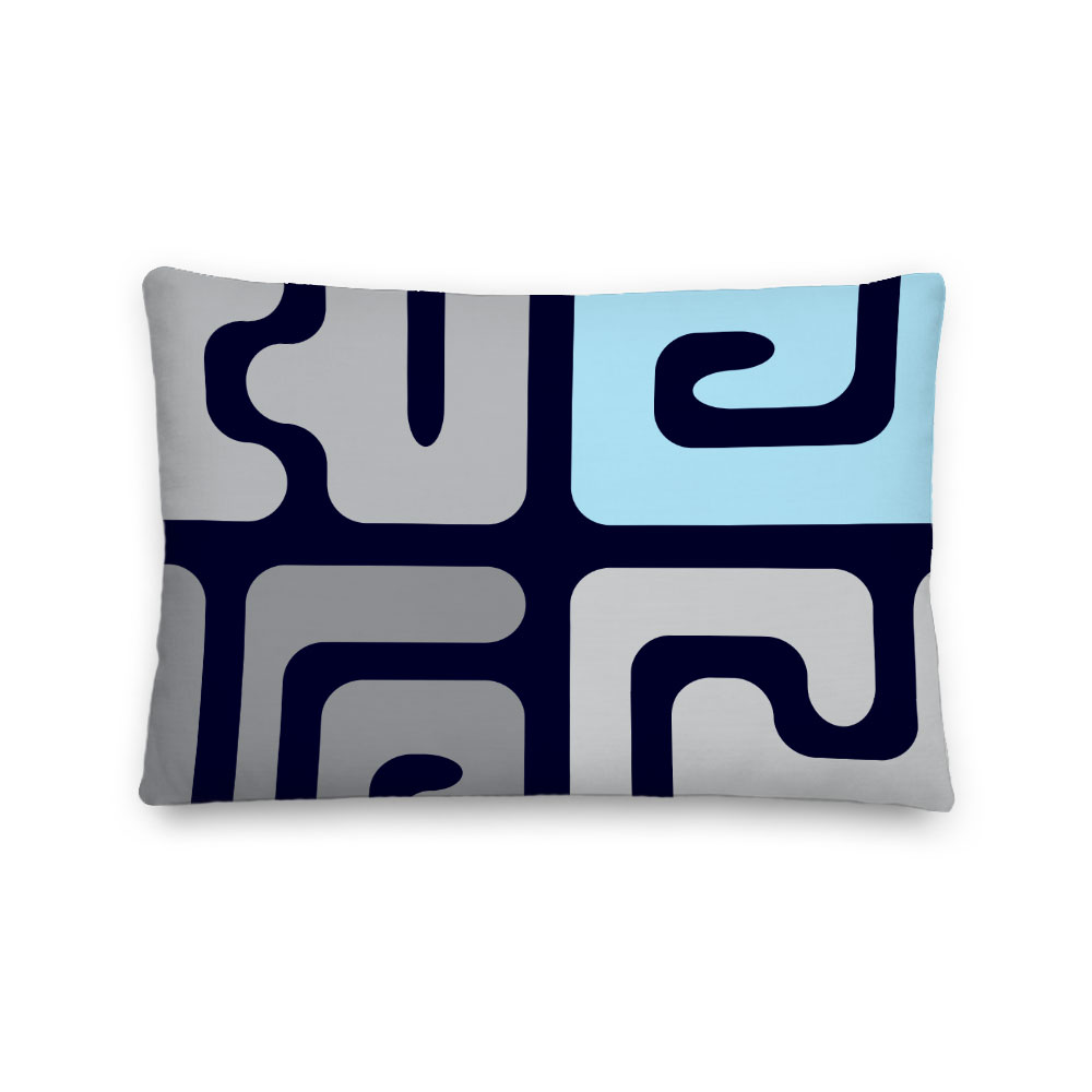 Blue Kuba – modern Kuba cloth inspired lumbar pillow