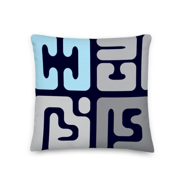 Blue Kuba – modern Kuba cloth inspired square throw pillow