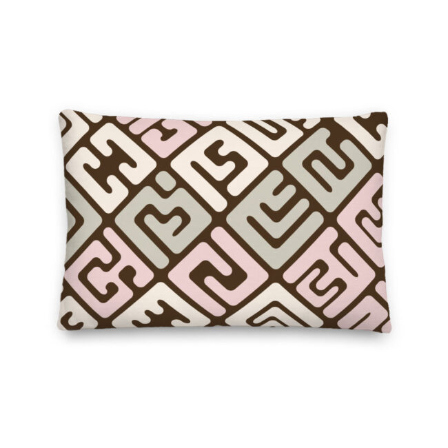 Kuba cloth inspired lumbar pillow – Earthtones with Pop of Pink