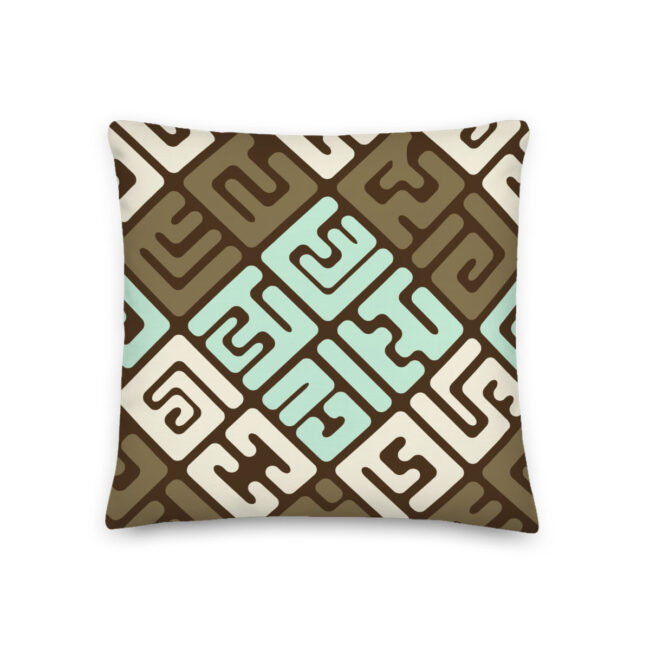 Modern Kuba – square throw pillow in earthtones and mint green