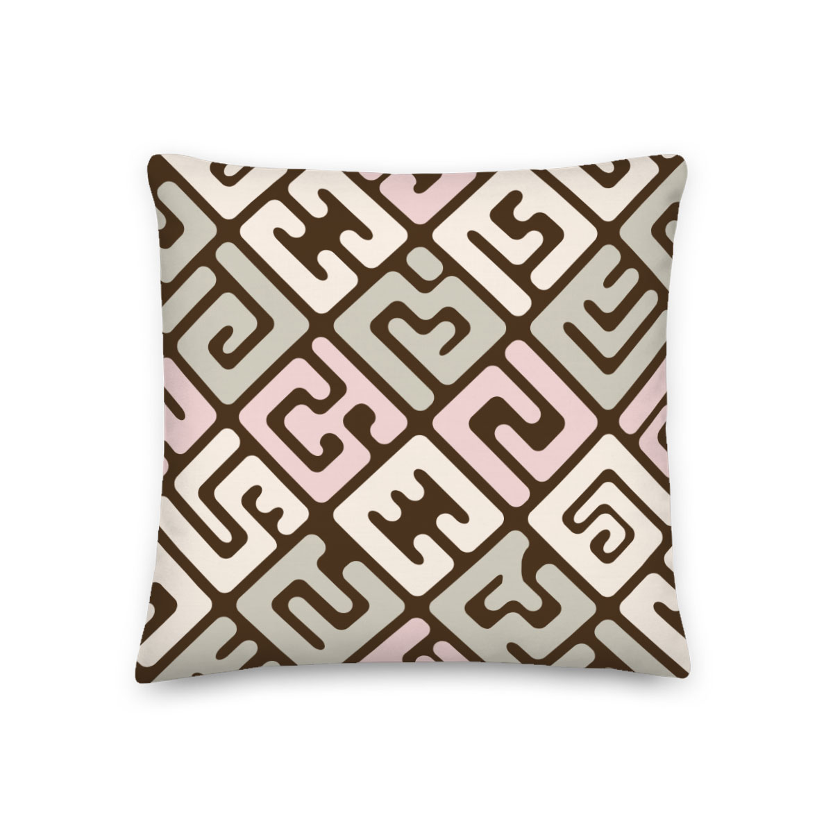 Modern Kuba – square throw pillow in earthtones and pink