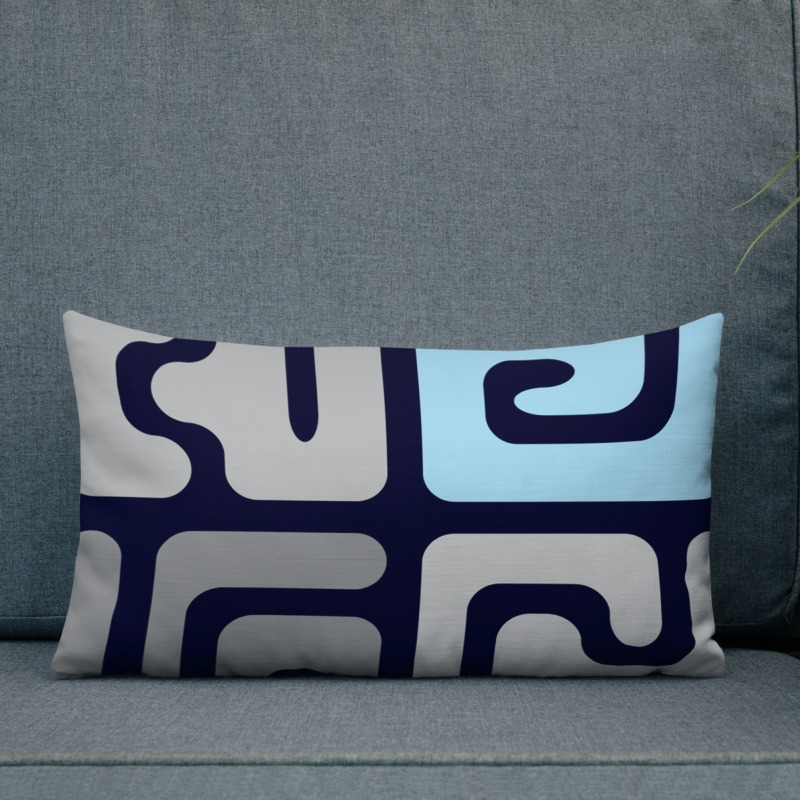 Blue Kuba – modern Kuba cloth inspired lumbar pillow