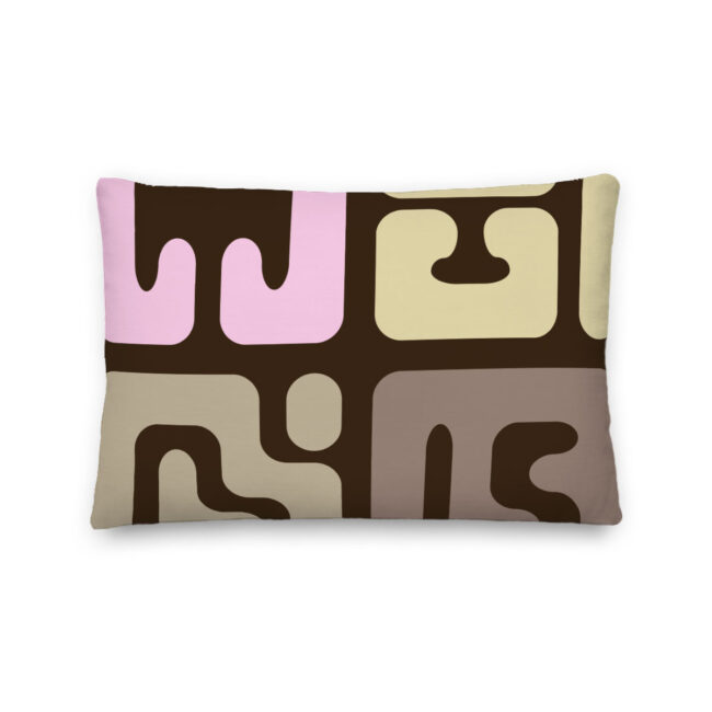 Modern Kuba cloth inspired lumbar pillow with pop of pink