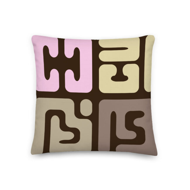 Modern Kuba cloth inspired square throw pillow with pop of pink