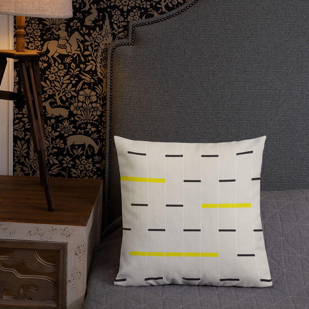 Minimalist Linear Design Pillow in beige, black and yellow