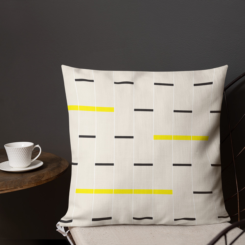 Minimalist Linear Design Pillow in beige, black and yellow