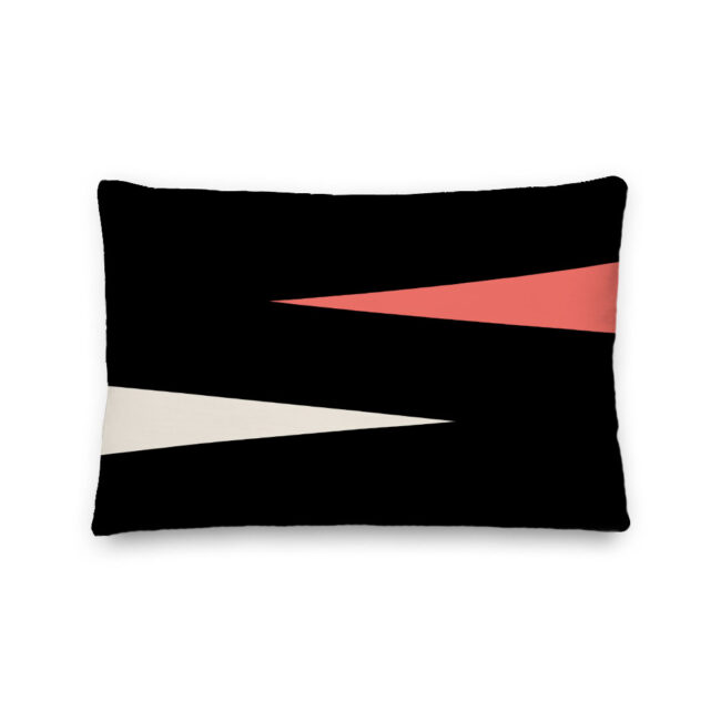 Black Lumbar Pillow with Coral Triangles (Shards of Color – Coral Pink)