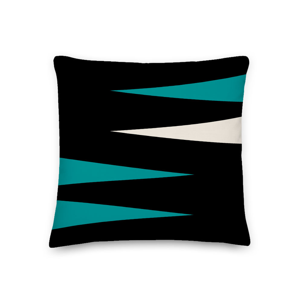 Black Throw Pillow with Teal Triangles (Shards of Color – Teal)