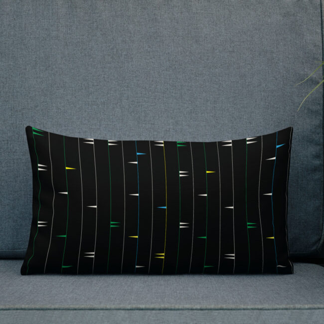 Black Lumbar Pillow with Colorful Triangles (Staccato in Colors) – Fulani-inspired design