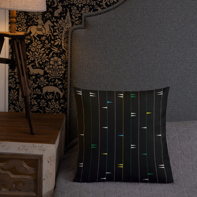 Black Pillow with Colorful Triangles (Staccato in Colors) – Fulani-inspired design