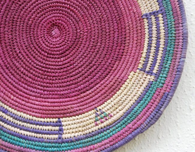 Colorful Vintage African Flat Basket ~13in