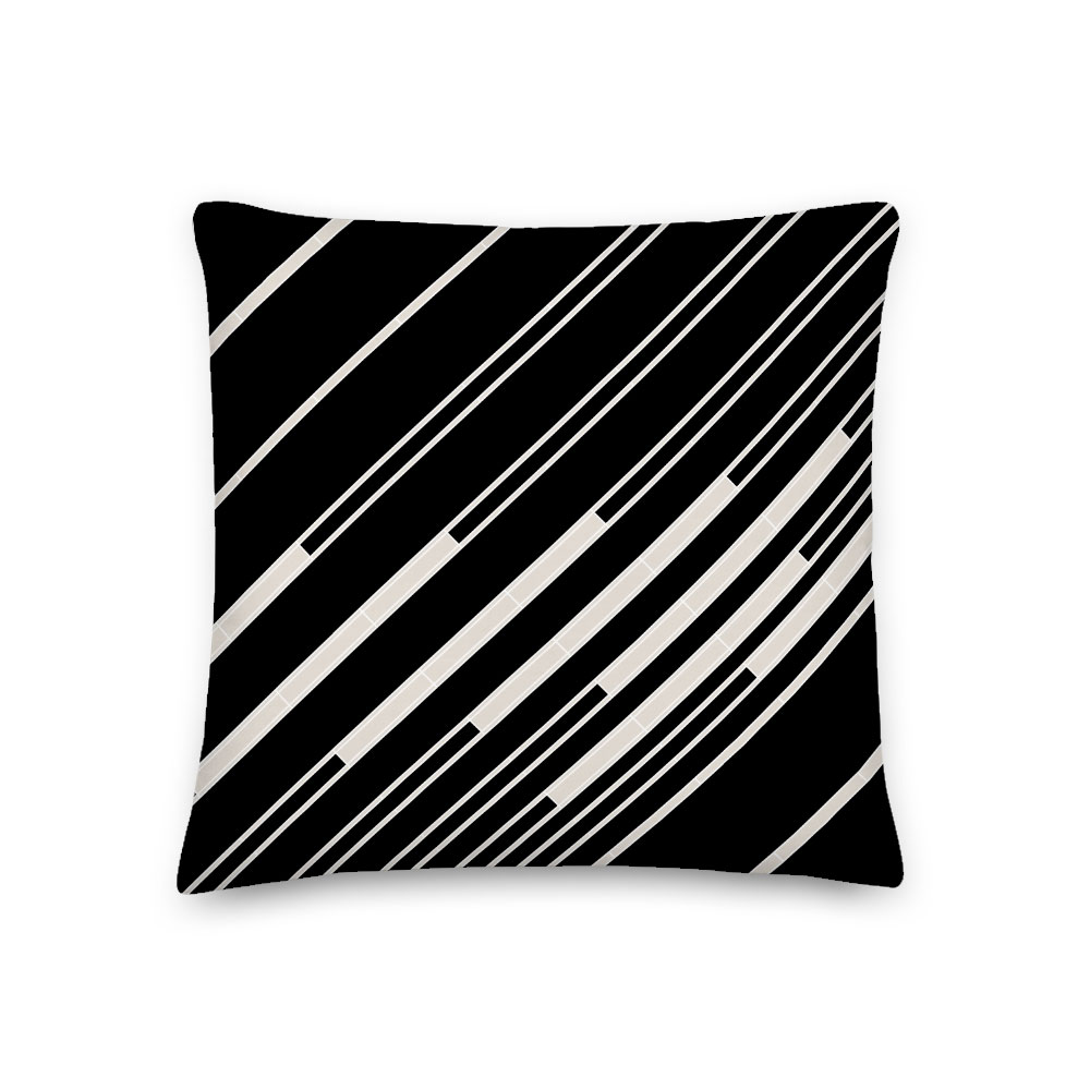 Black and White Diagonal Striped Pillow