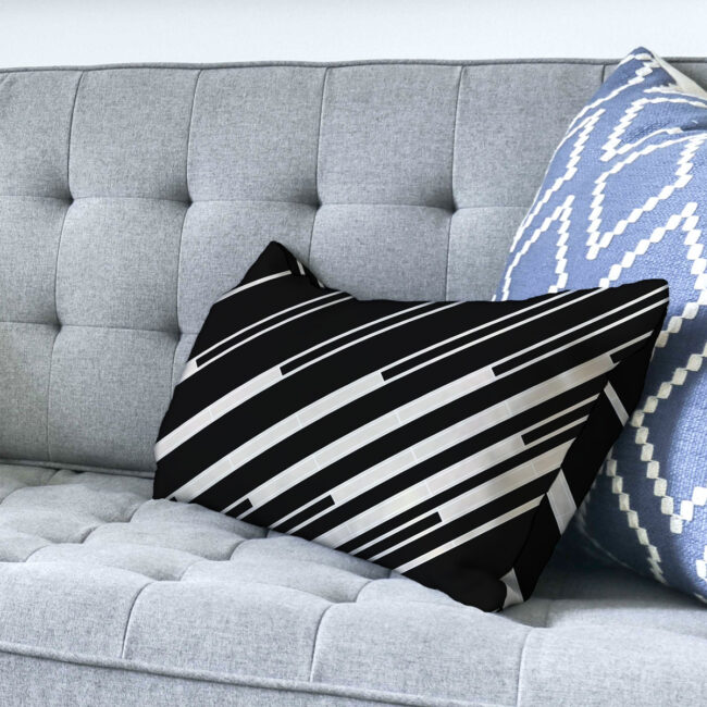 Black and White Diagonal Striped Lumbar Pillow