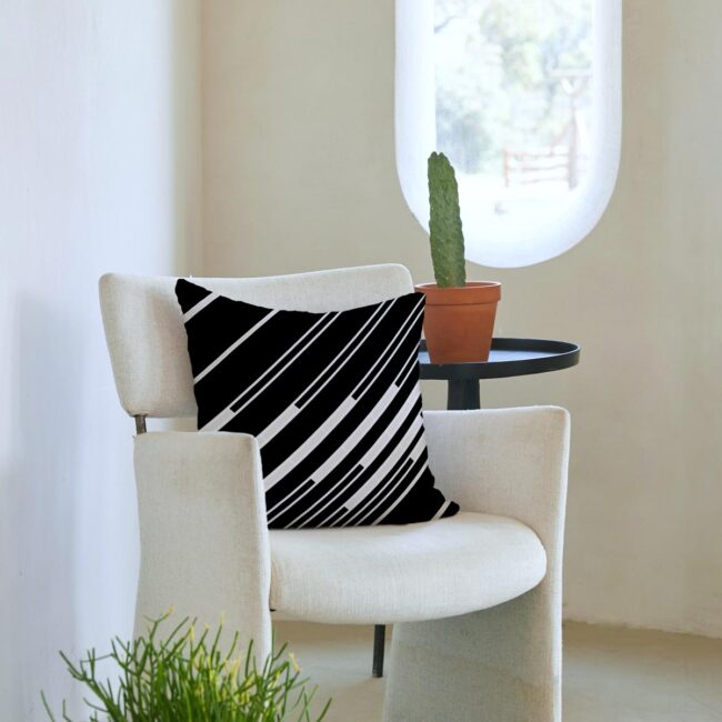 Black and White Diagonal Striped Pillow