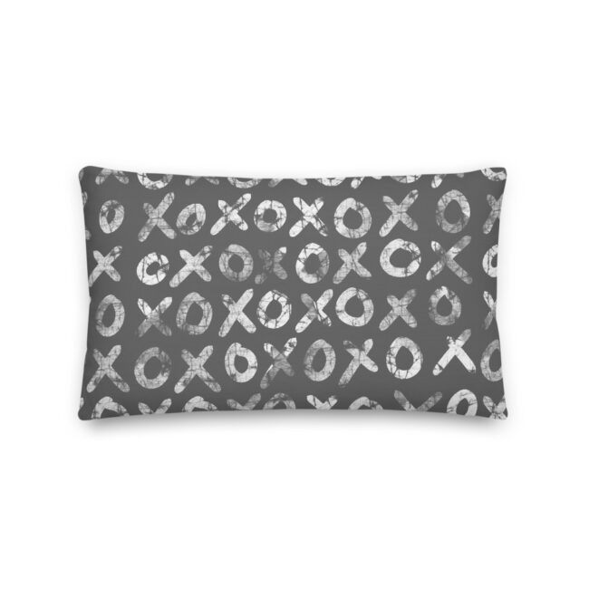 Hugs + Kisses Lumbar Pillow (grey) – batik style print