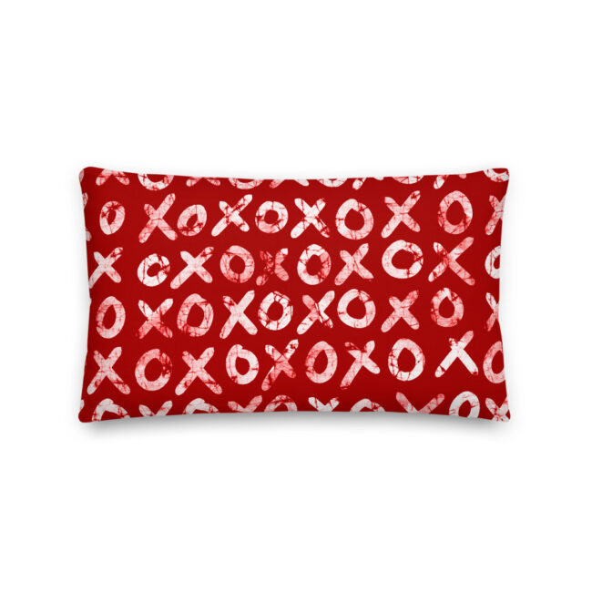 Hugs + Kisses Lumbar Pillow (red) – batik style print