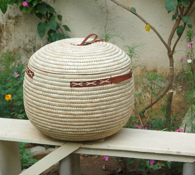 AfriMod Natural #3: Classic Cross-Stitch – Large Lidded Storage Basket
