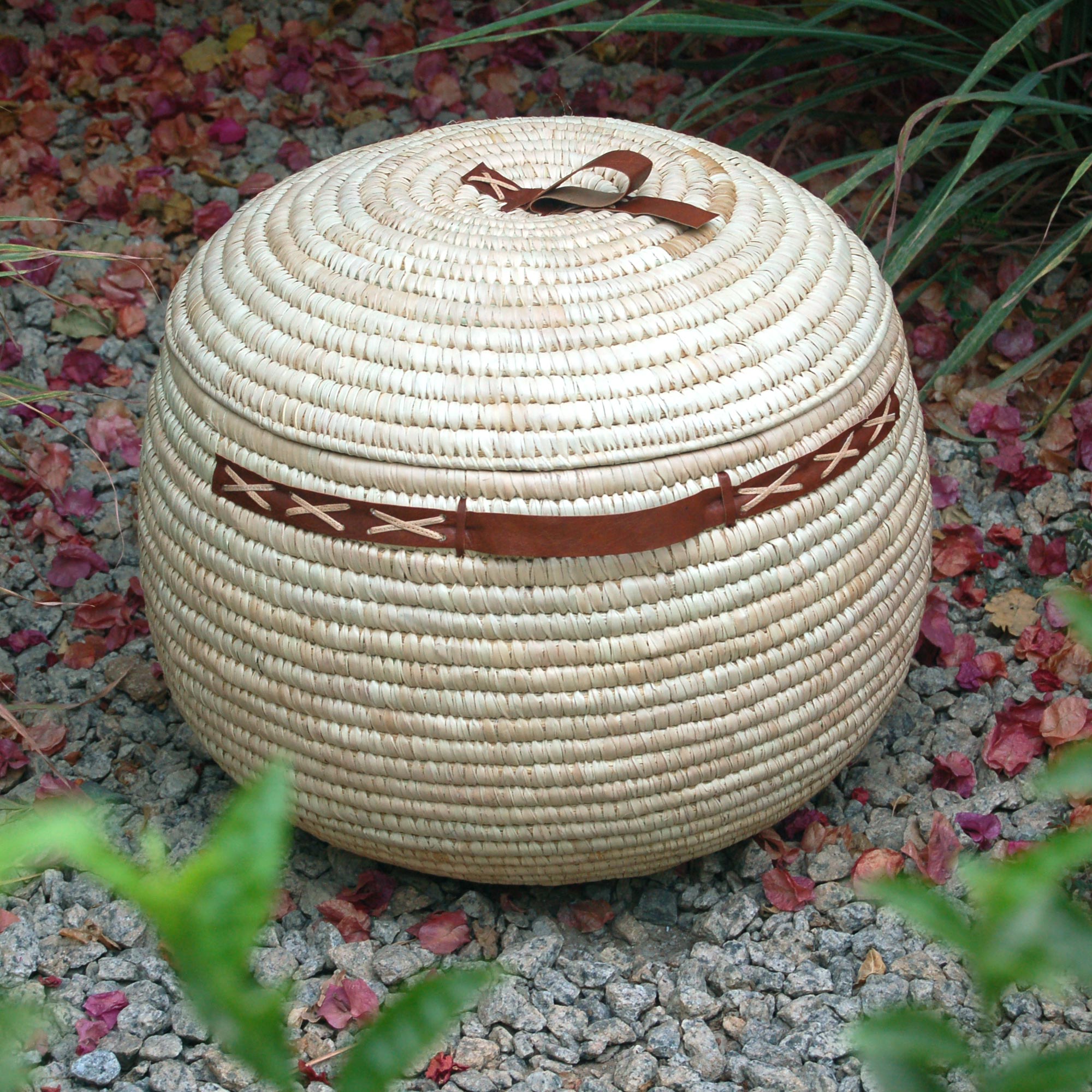 AfriMod Natural #3: Classic Cross-Stitch – Large Lidded Storage Basket
