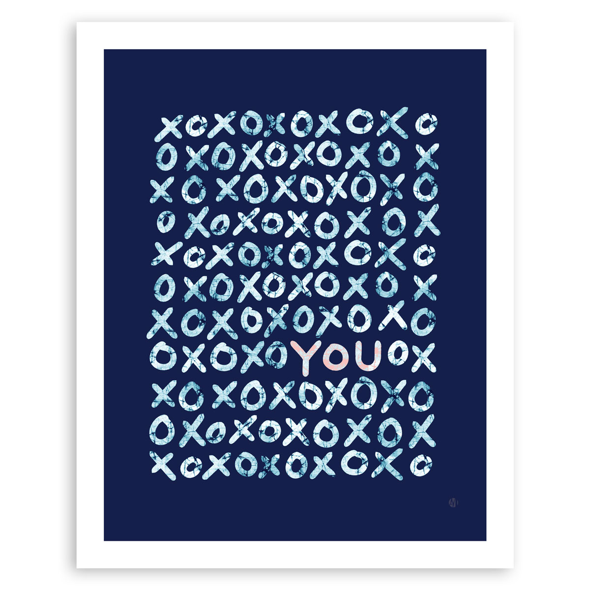 Love You (XOXO) Art Print – Hugs + Kisses in Indigo