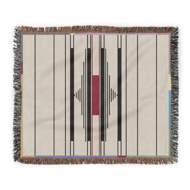 Fula III – striped woven cotton throw blanket with red accent