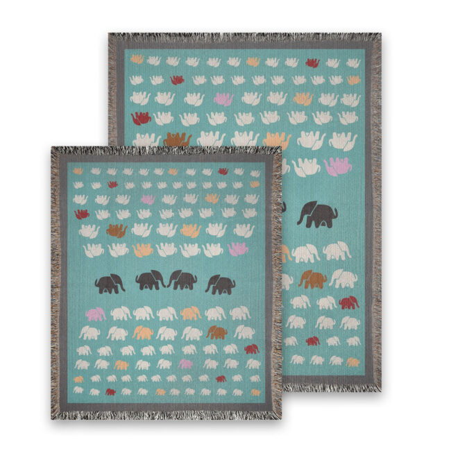 Elephant Parade – cozy elephant adorned cotton throw blanket