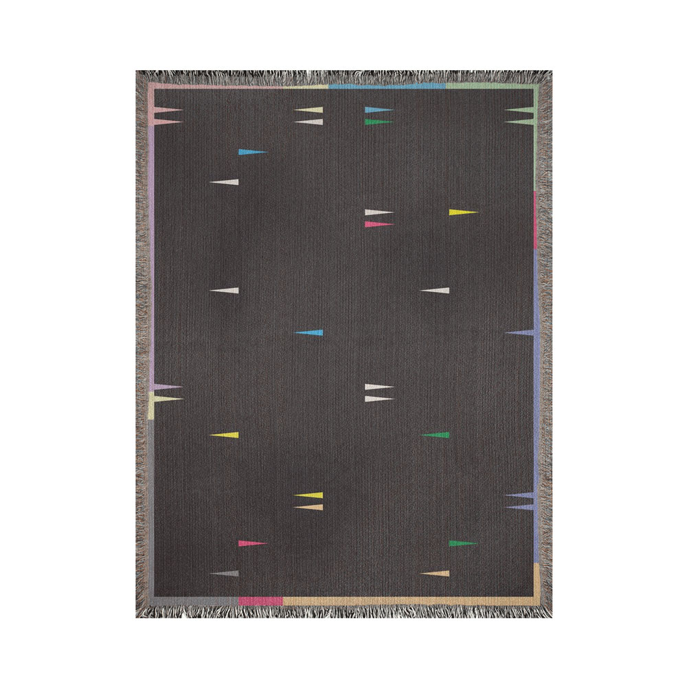 Fula V (dusk) – black woven cotton throw blanket with colorful triangles