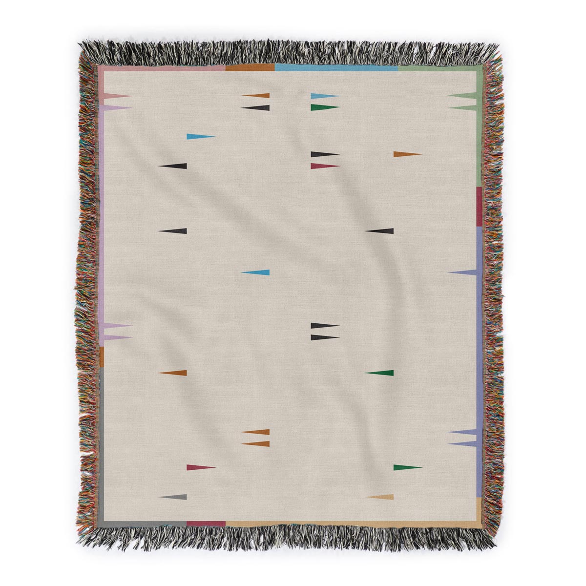 Fula V (dawn) – off-white woven throw blanket with colorful triangles