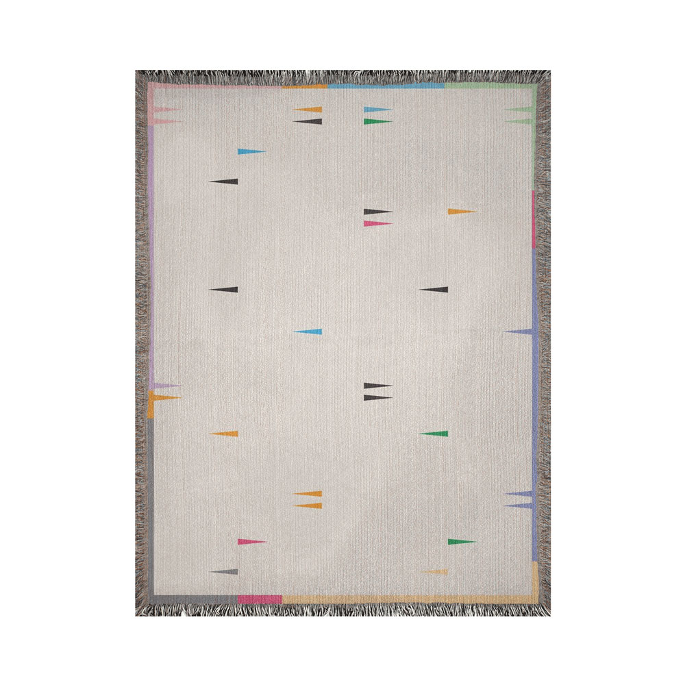Fula V (dawn) – off-white woven throw blanket with colorful triangles