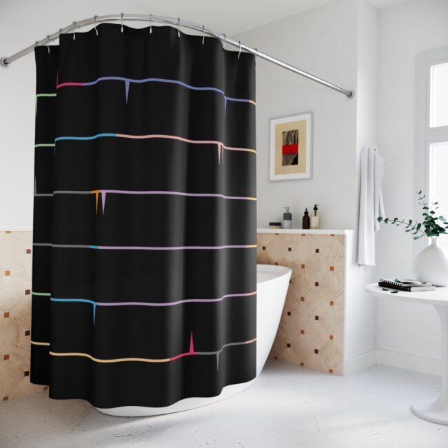 Black Modernist Striped Shower Curtain, Black And Beige Striped Shower Curtain