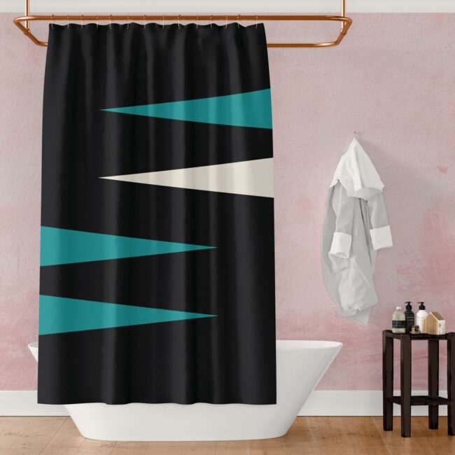 Shards of Color (Teal) – black & teal shower curtain