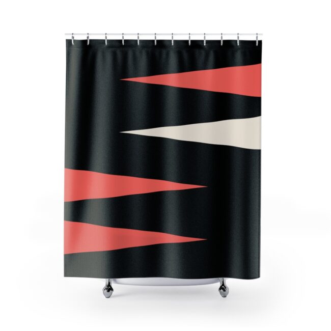 Shards of Color (Coral) – black & coral shower curtain
