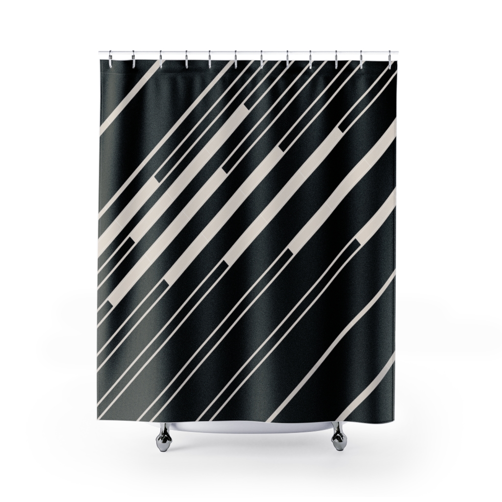 Fula Rain black shower curtain with diagonal stripes • AfriMod