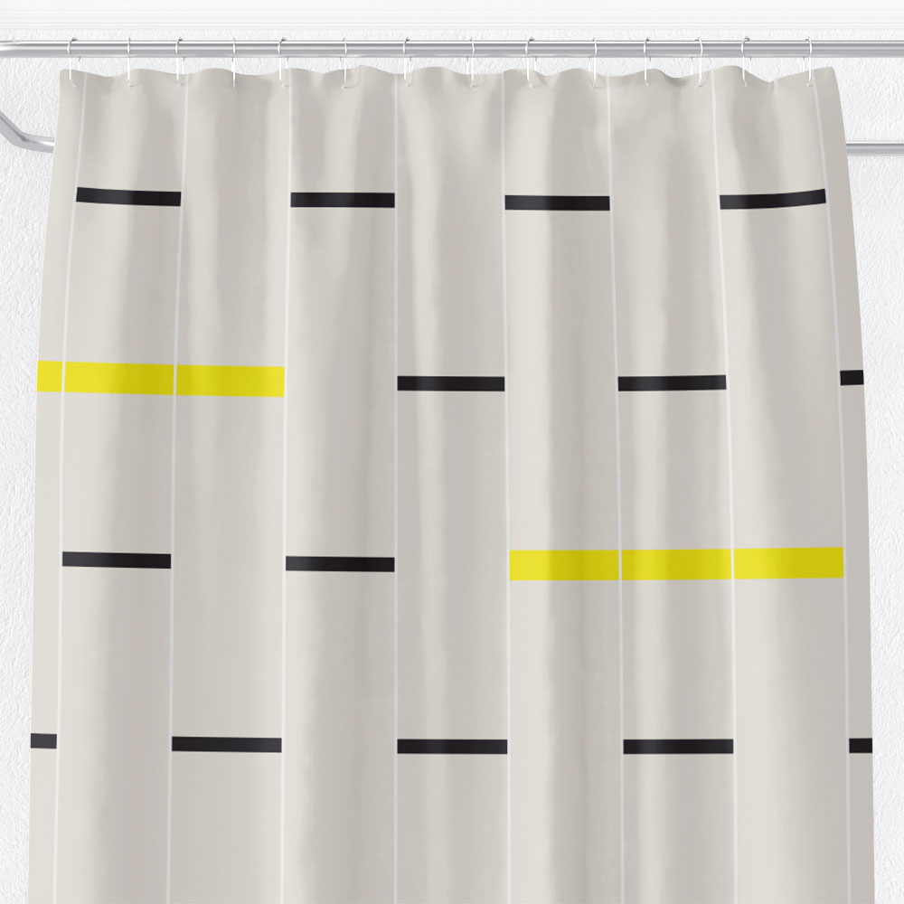 Bold Modernist Linear Shower Curtain (beige, black & yellow)