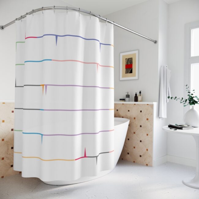 White Modernist Shower Curtain with Colorful Stripes