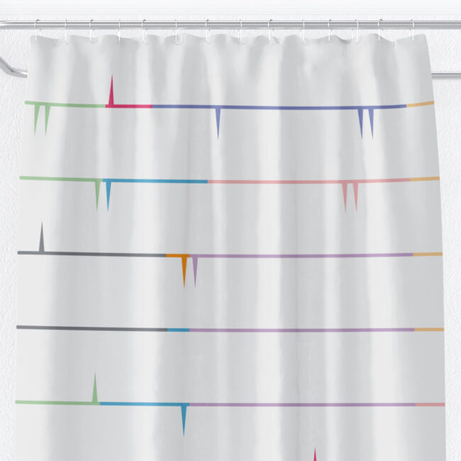 White Modernist Shower Curtain with Colorful Stripes