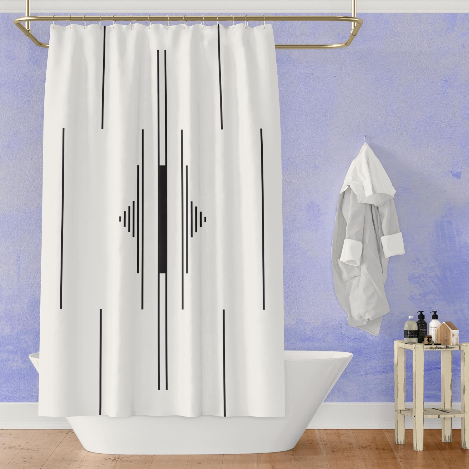 Black & White Fulani-inspired Shower Curtain (vertical)