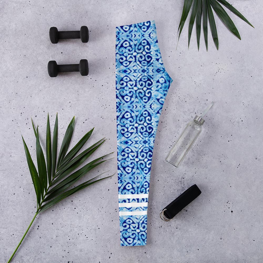 Blue & White Batik Print Leggings