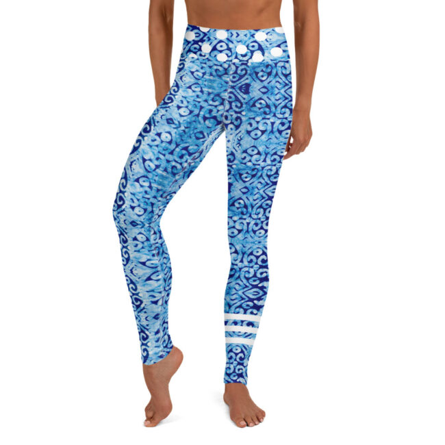 Blue & White Batik Print Yoga Leggings