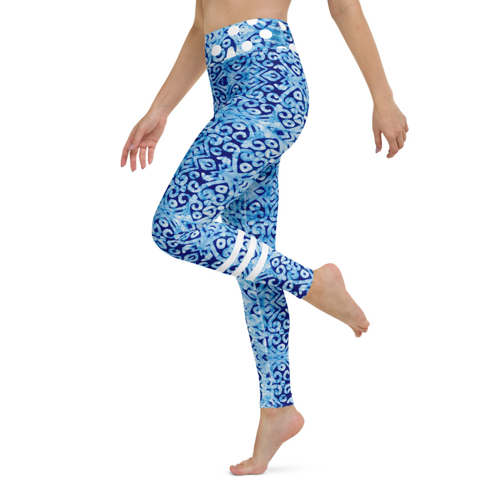 Blue & White Batik Print Yoga Leggings