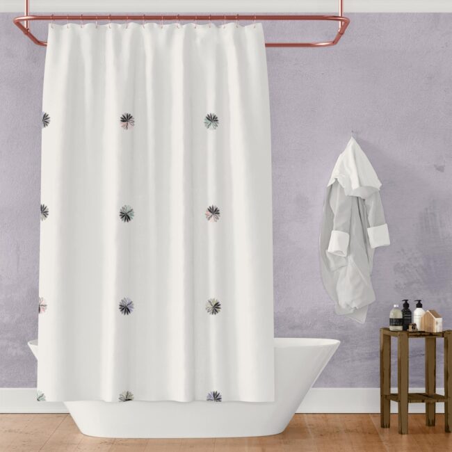 Abstract Floral Grid Shower Curtain (black & pastels)