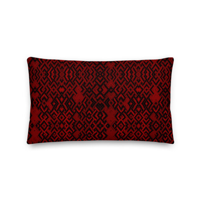 Dark Red Abstract Lumbar Pillow (Kuba-inspired) – indoor or outdoor