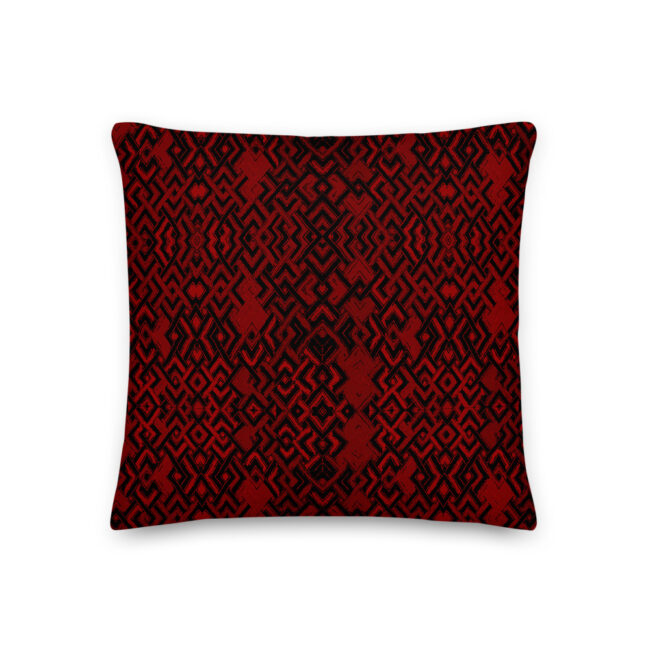 Dark Red Abstract Throw Pillow (Kuba-inspired) – indoor or outdoor