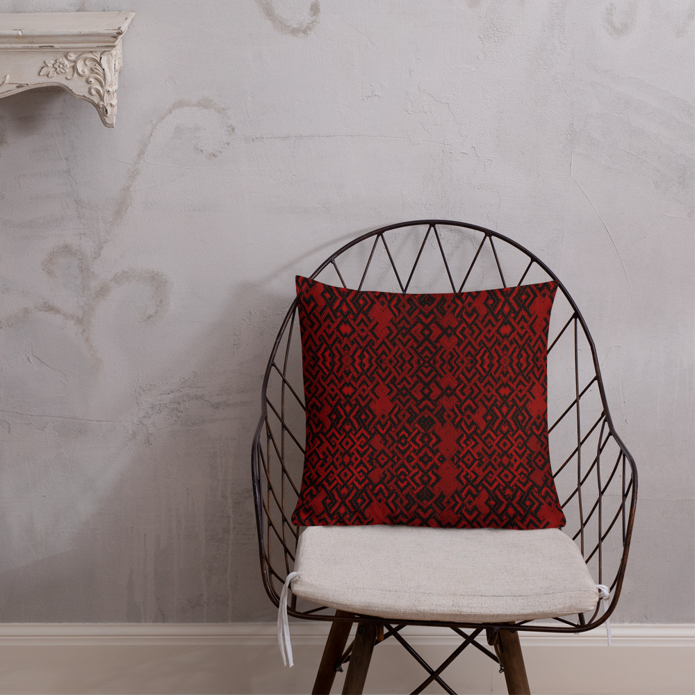 Dark Red Abstract Throw Pillow (Kuba-inspired) – indoor or outdoor
