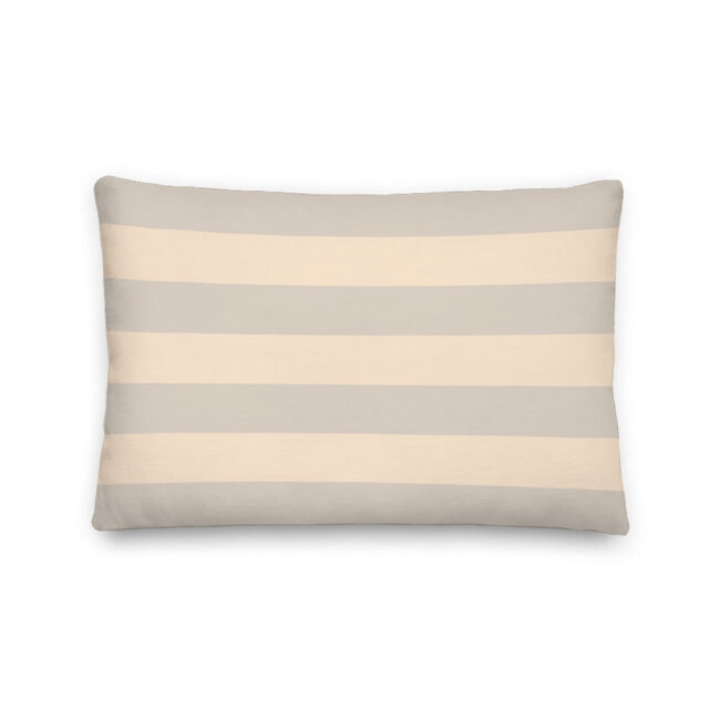 Greige Striped Lumbar Pillow with Floral Accent – indoor/outdoor pillow