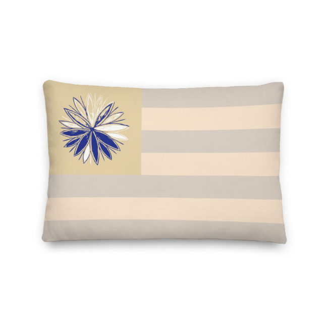 Greige Striped Lumbar Pillow with Floral Accent – indoor/outdoor pillow