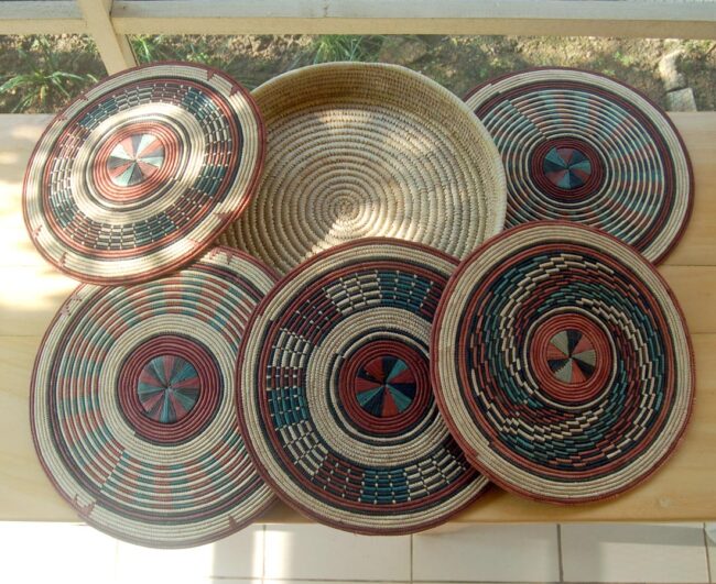 African flat Baskets | Set #13 – Rustic Red & Green